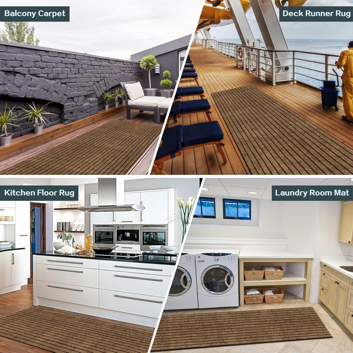 Heyroll Custom Size Hallway Runner Rug, Backed Non-Slip Waterproof Runner Rugs, Washable Outdoor Indoor Carpet Runner Rug for Floor, Entryway, Kitchen, Laundry, Balcony, Garage 2' x 8', Stripe Brown