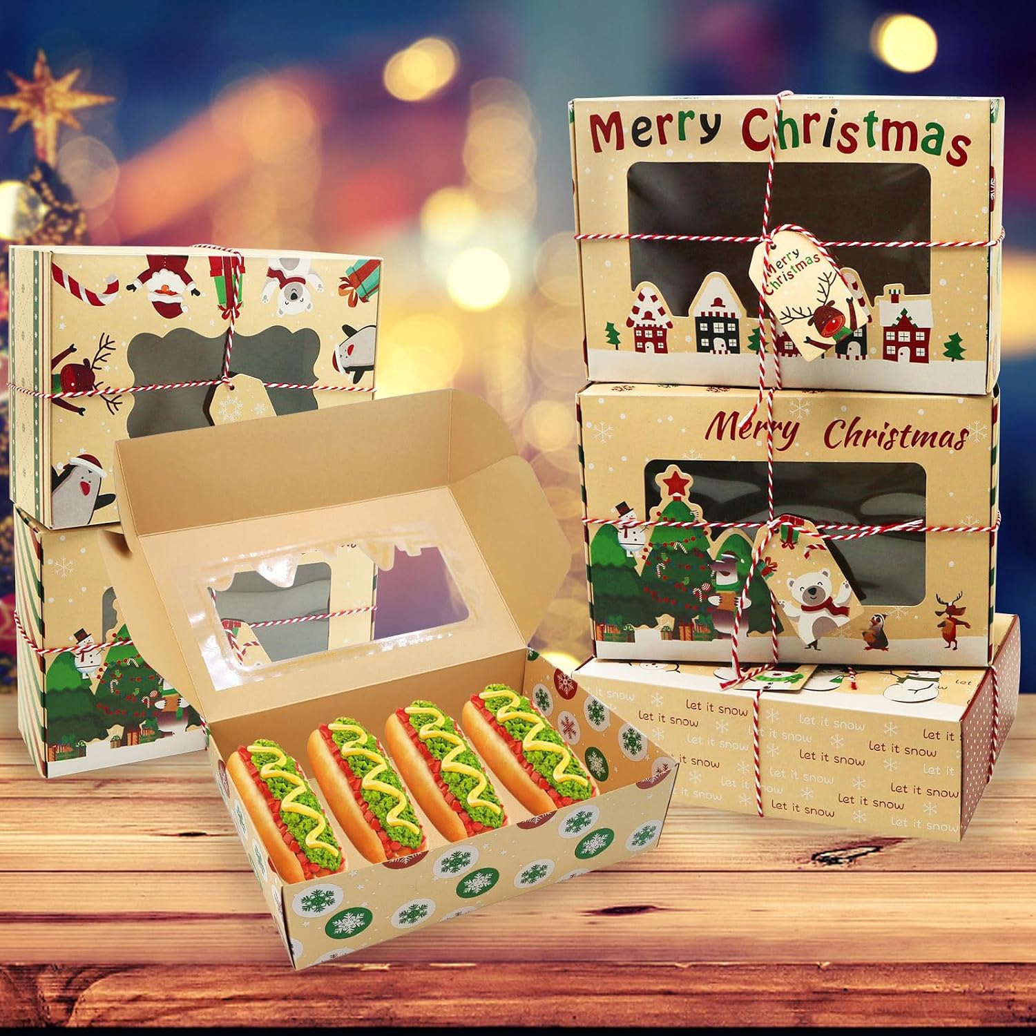 12 Pcs Christmas Cookie Boxes with Window and Lid, Christmas Bakery Treat Boxes for Gift Giving, Food Packaging, Xmas Party Supplies Cupcakes Dessert Containers image 5