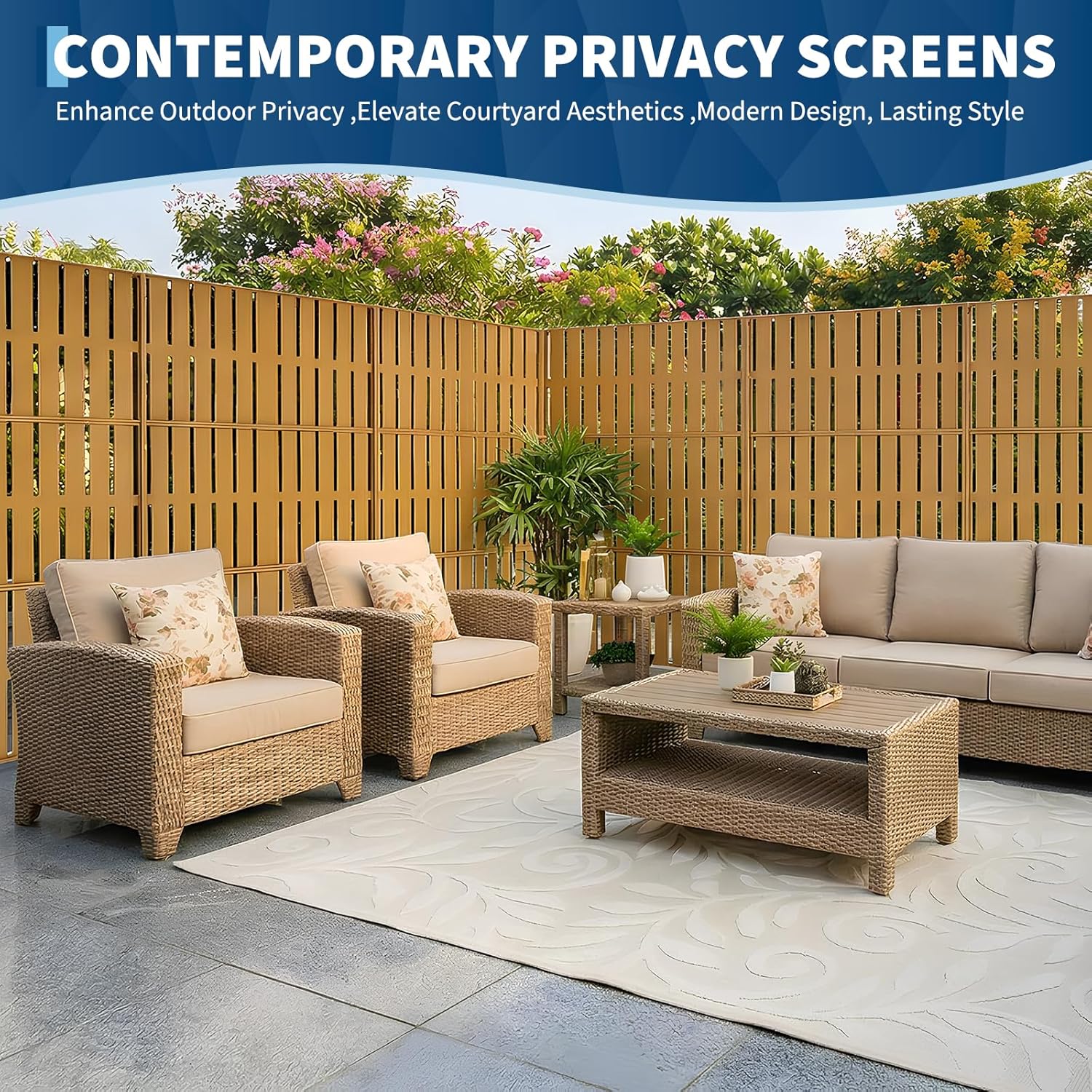 Metal Outdoor Privacy Screen, 47" w x 71" h Durable Weather-Resistant Patio & Yard Partition for Outdoor Spaces