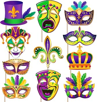 Mardi Gras Decorations Photo Booth Props- Fat Tuesday Carnival Masquerade New Orleands Party Photo Props - Mardi Gras Decor-Mardi Gras Party Favor Kit Birthday Party Supplies Decorations