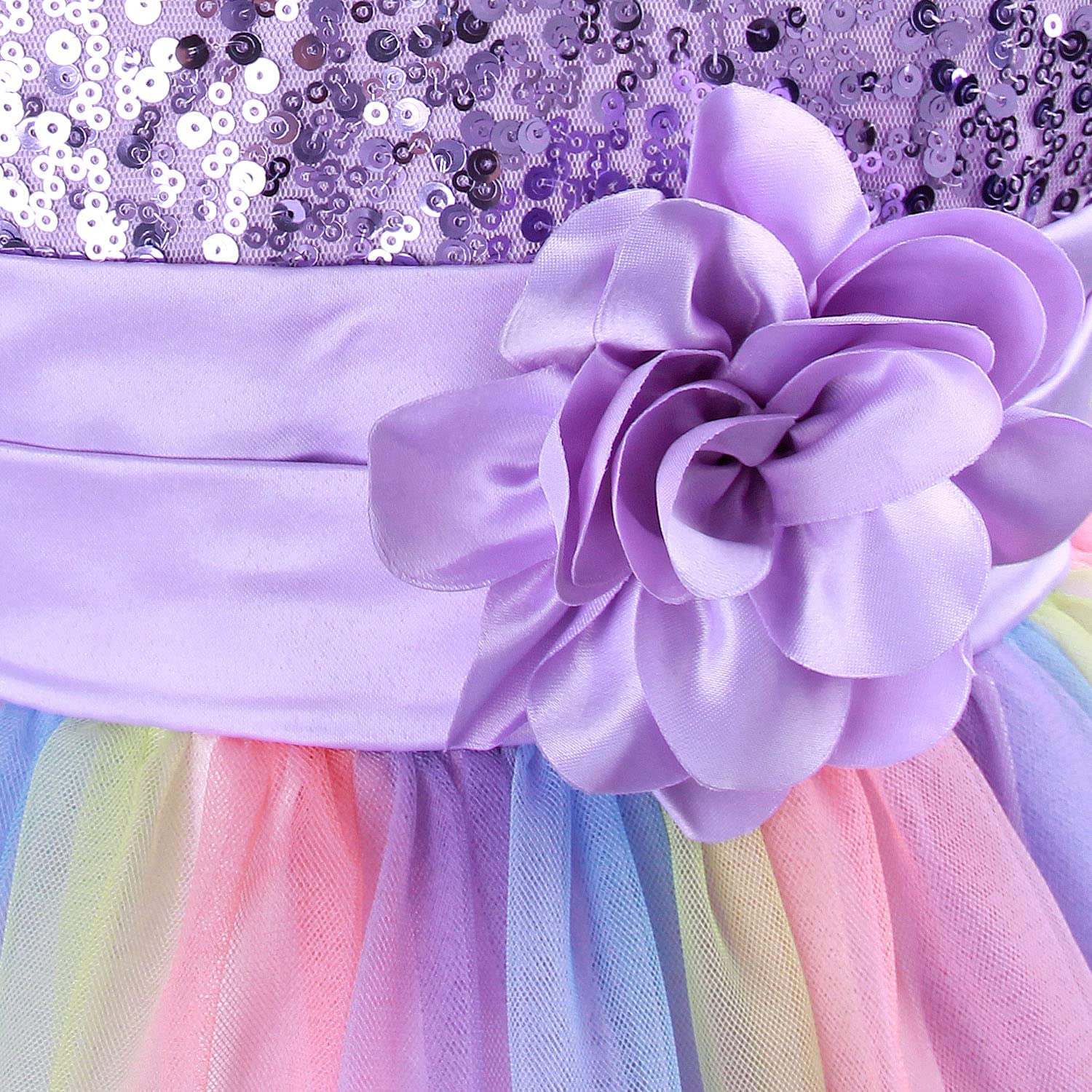 Filles Princesse Robe Paillettes Tulle Fleur Arc-En-Ciel Col Rond Sans Manches Robe Formelle Fête D'anniversaire Mariage Demoiselle D'honneur Fille Robes De Soirée Enfant Bébé Âge pour 3-9 Ans