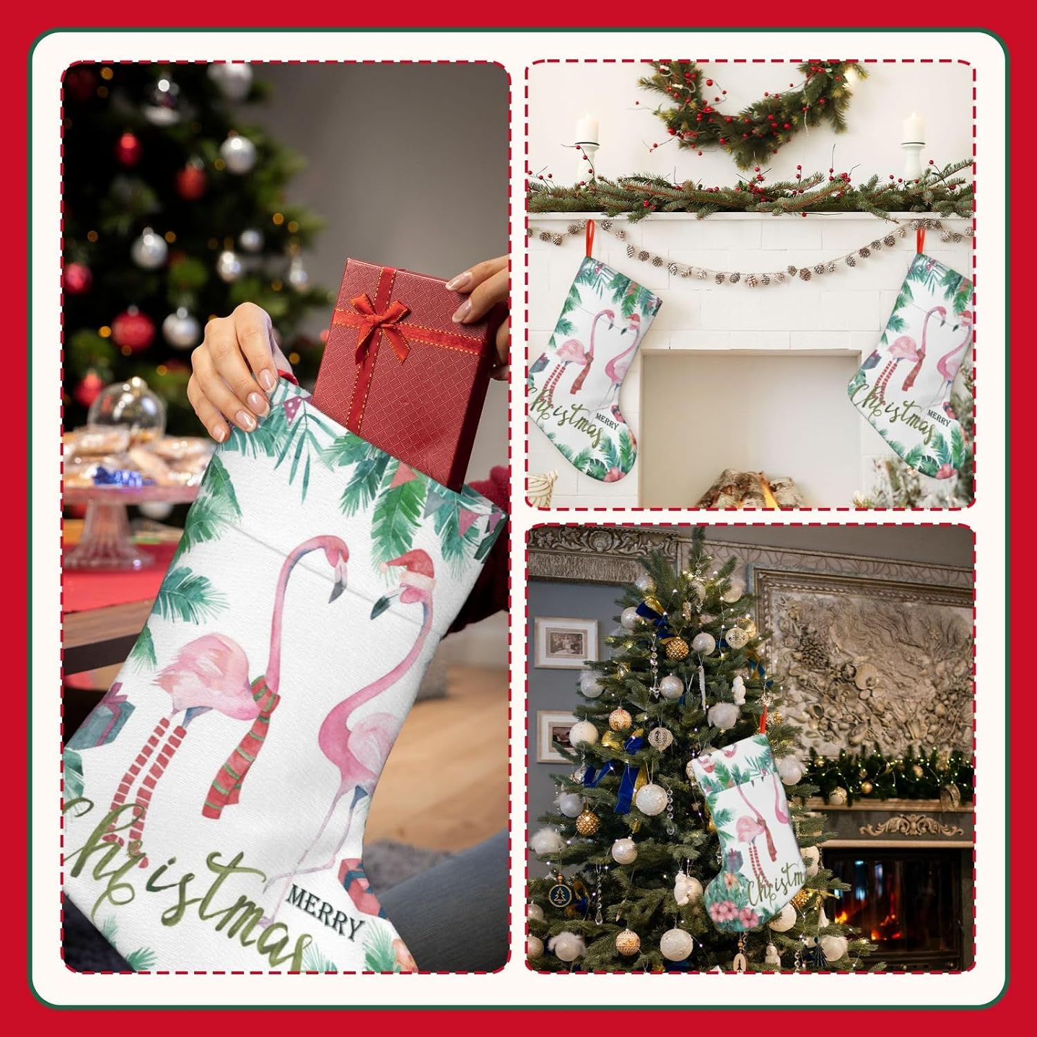18 Inch Christmas Stockings Polyester Patchwork Xmas Gift Bag