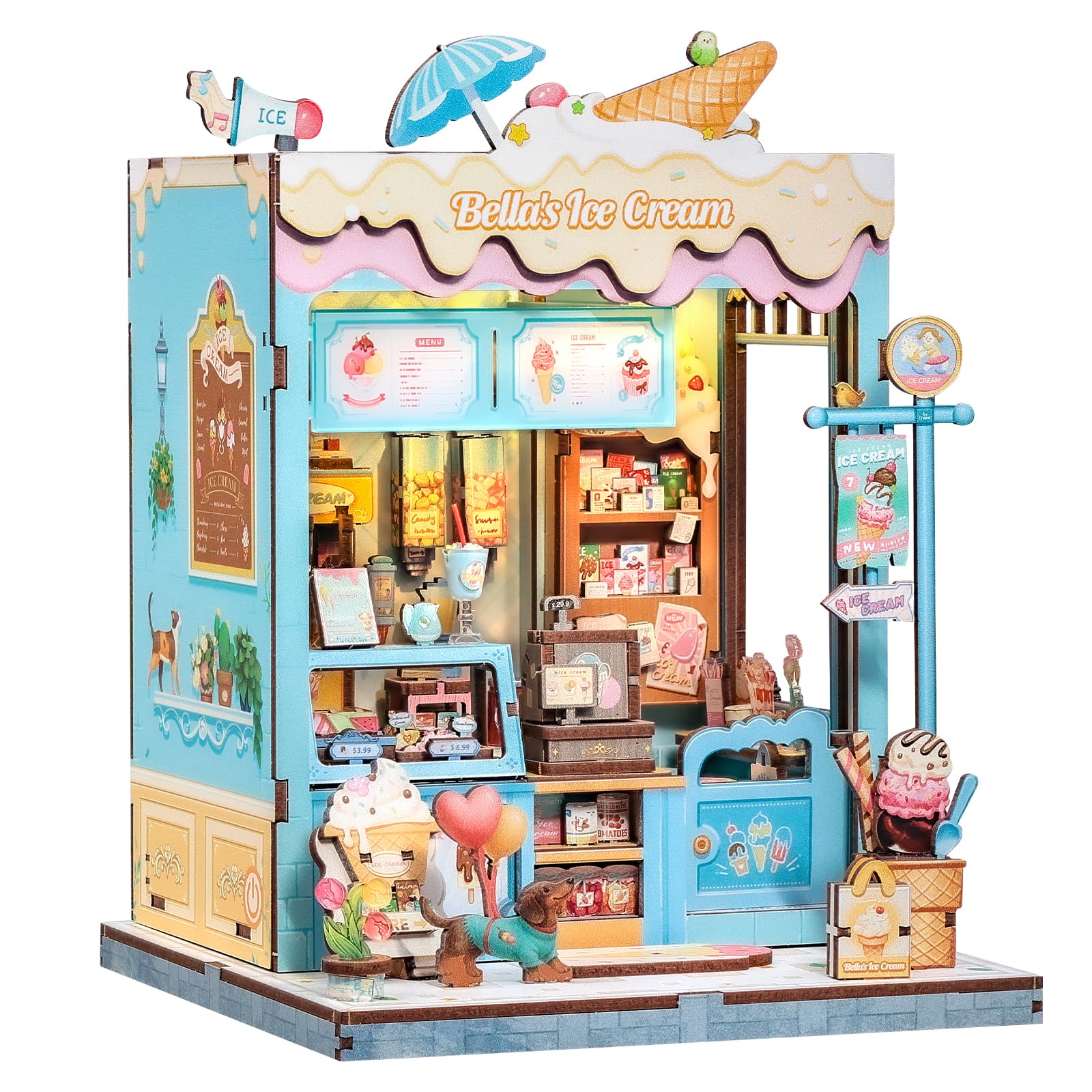 Cutefun Book Nook Kit - Mini Case delle bambole con Luci LED - Modellino Fai da Te per Decorare Librerie - Idea Regalo Unica per Appassionate di Puzzle(Bella‘s Ice Cream)