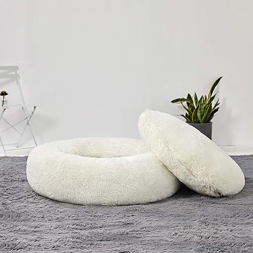 Vista 33 de ANWA - Cama redonda para perro mediano, lavable, cama tipo dona para perro grande, cómoda, acogedora y relajante Beige
