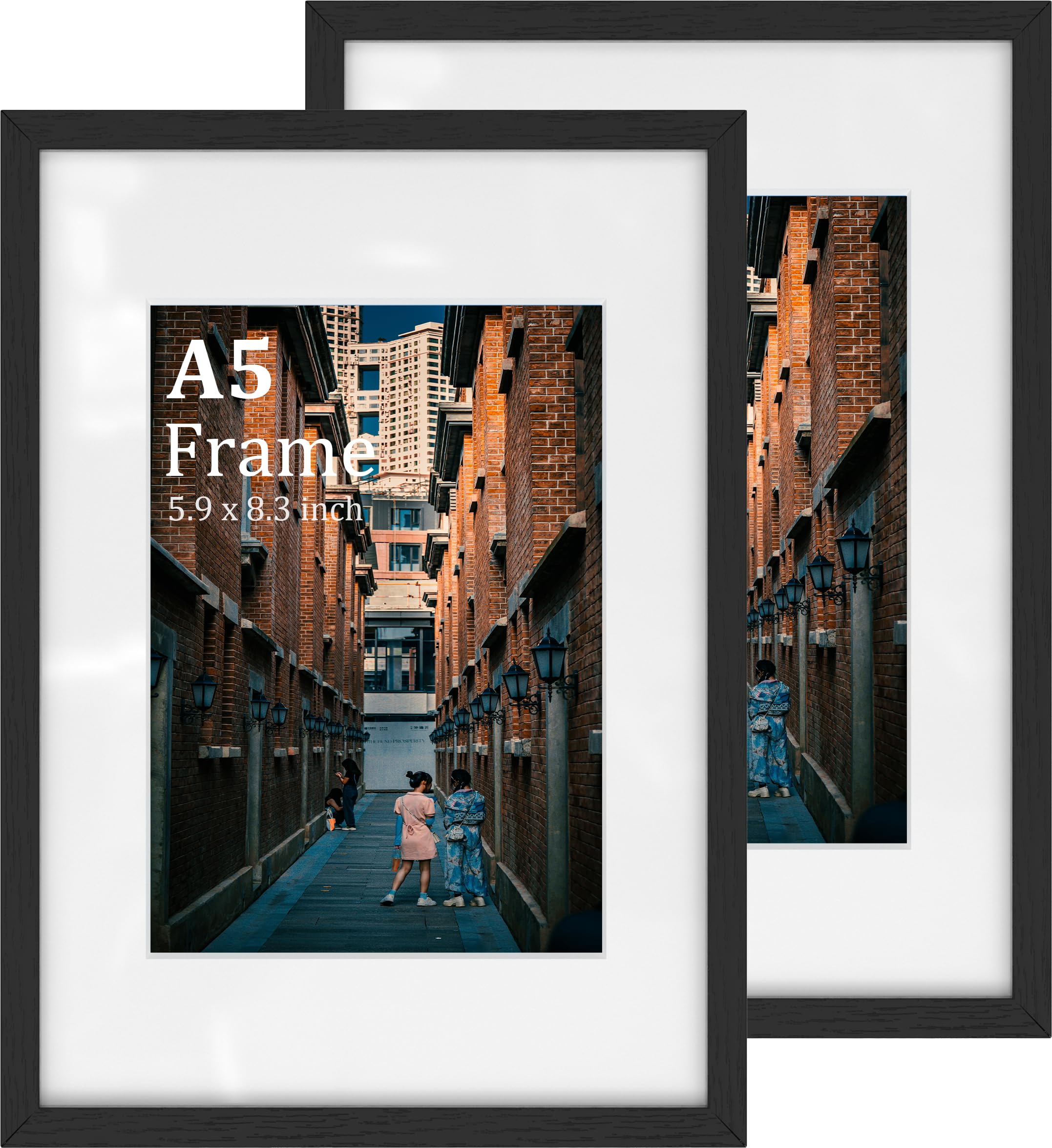 MEGAROOM Wood A5 Frame 2 Pack - A5 Photo Frame for 5.9 x 8.3 Inch (15 x 21 cm) Photo Wall Hanging - A5 Picture Frame with Clear Perspex Front - Wall Mounting to Hang Portrait or Landscape (Black) — image 1