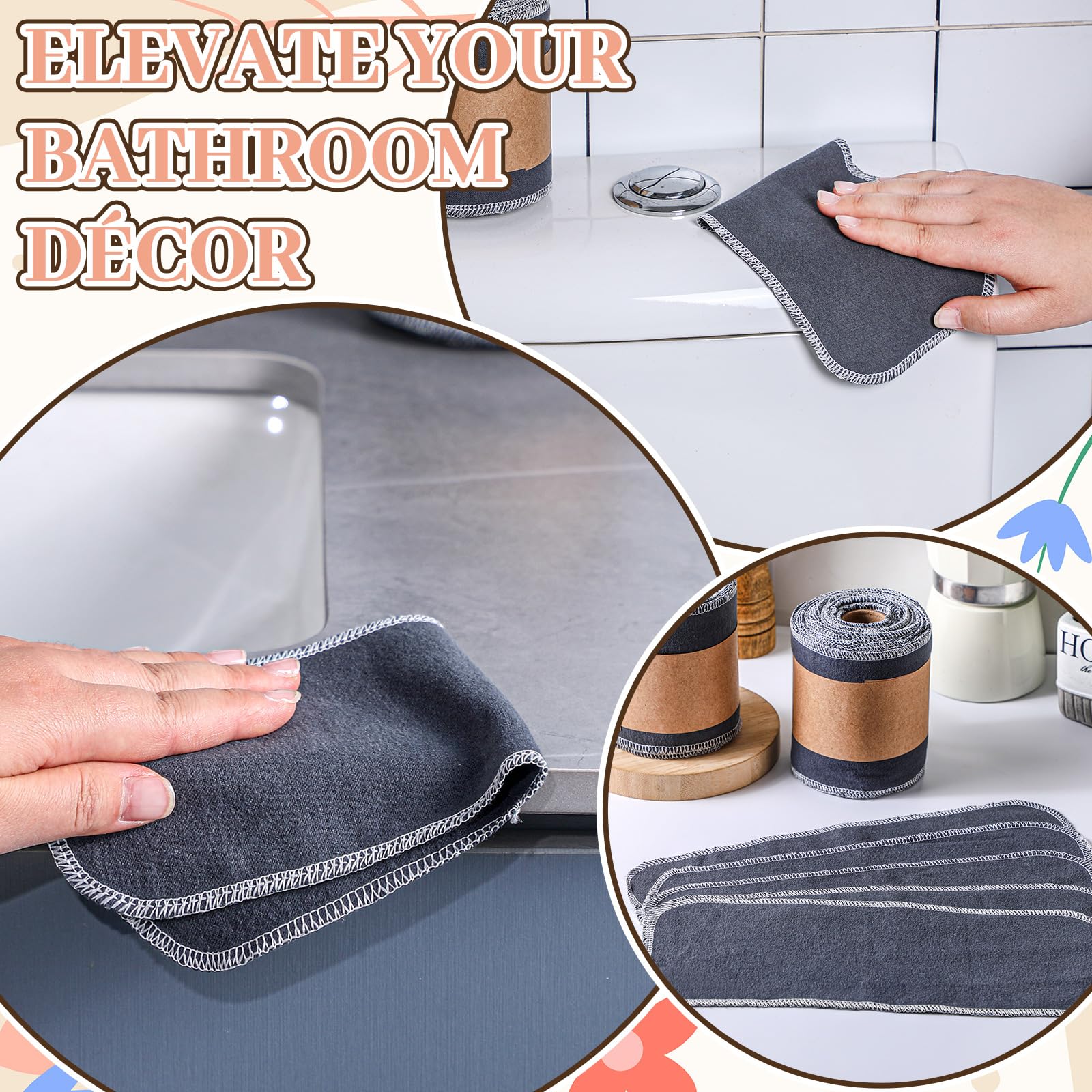 FuWeave Wiederverwendbares Toilettenpapier, waschbar, Bidet-Handtücher, Waschlappen, rollbar, atmungsaktiv, weich, saugfähig, kein Abfall, für Zuhause, Haushalt, Reinigung, Wohnmobil, Camper,