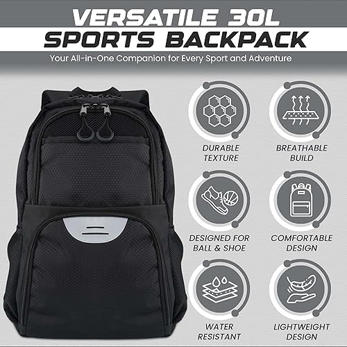 Miniatura 4 de Bolsa deportiva de fútbol y baloncesto con bomba de pelota, mochila de baloncesto con compartimento separado para pelotas y zapatos, bolsa de fútbol