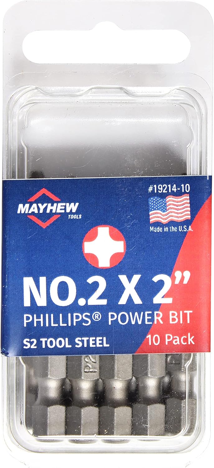 Mayhew Tools 19233-8 USA Phillips Power Bit, NO. 2 x 3.5", 8-Pack