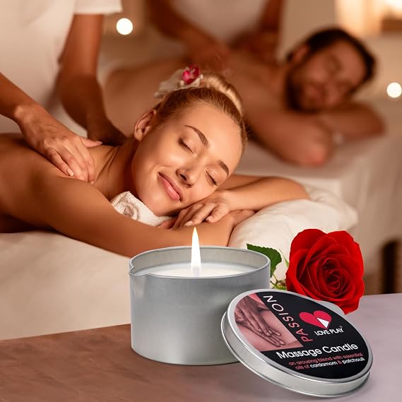 LOVE PLAY Scented Massage Candle with Essential Oils, Candle that Melts into Warm Massage Oil for Relaxation, Spa, Couples, Stress Relief & Home Aromatherapy
