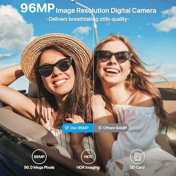 8K Digital Camera for Photography with WiFi 96MP Autofocus Vlogging Camera for YouTube Video 3.5'' 180Flip Screen 20X Zoom Anti-Shake Compact Point and Shoot Cameras for Beginner Creator with SD Card