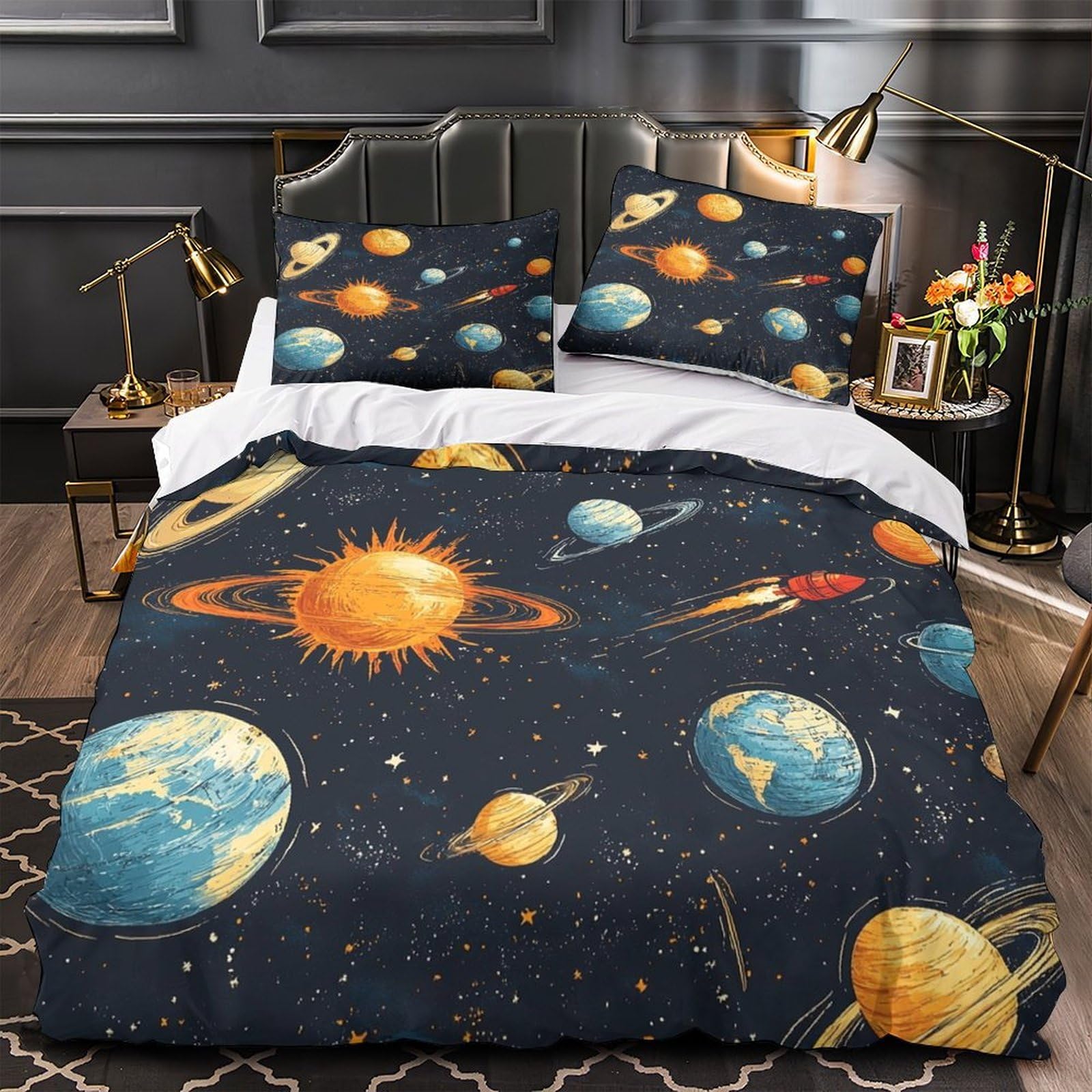 Housse de couette planètes 140x200cm super douce, idée cadeau originale garçon