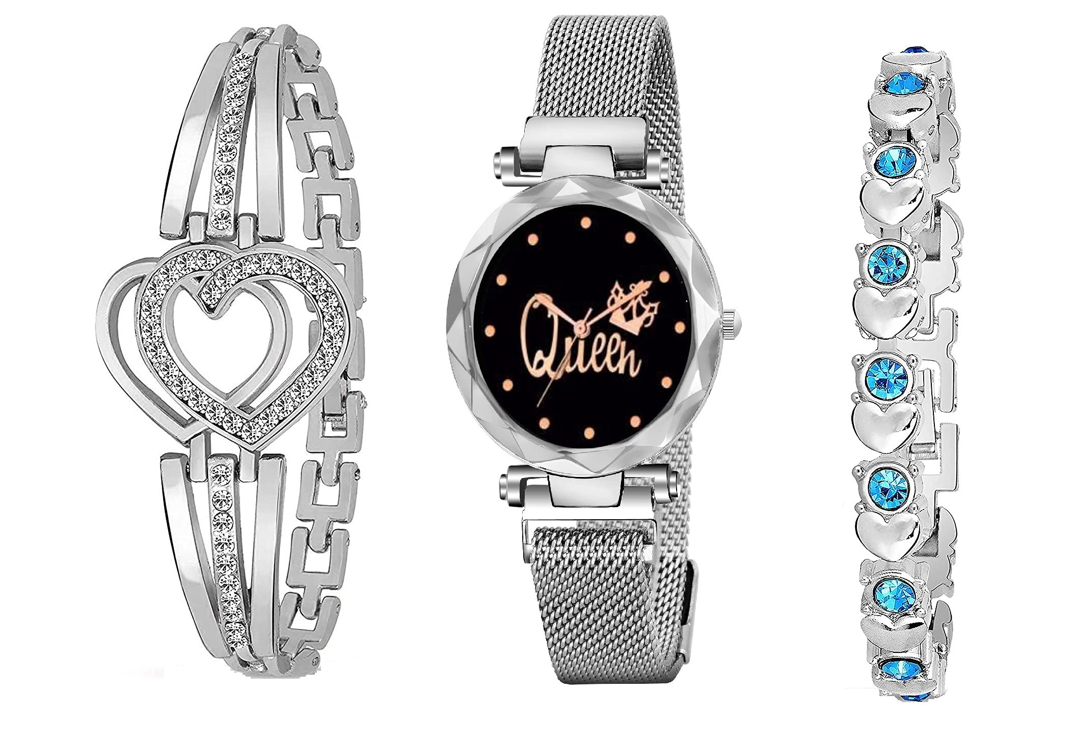 KIARVI GALLERY Branded Silver Queen Dial Magnet Strap Analog Watch for Girls or Women and Present Gift 2 Bracelet Combo for Girls and Women(Combo of 3) (B09FR1W7F8) Amazon Price History, Amazon Price Tracker