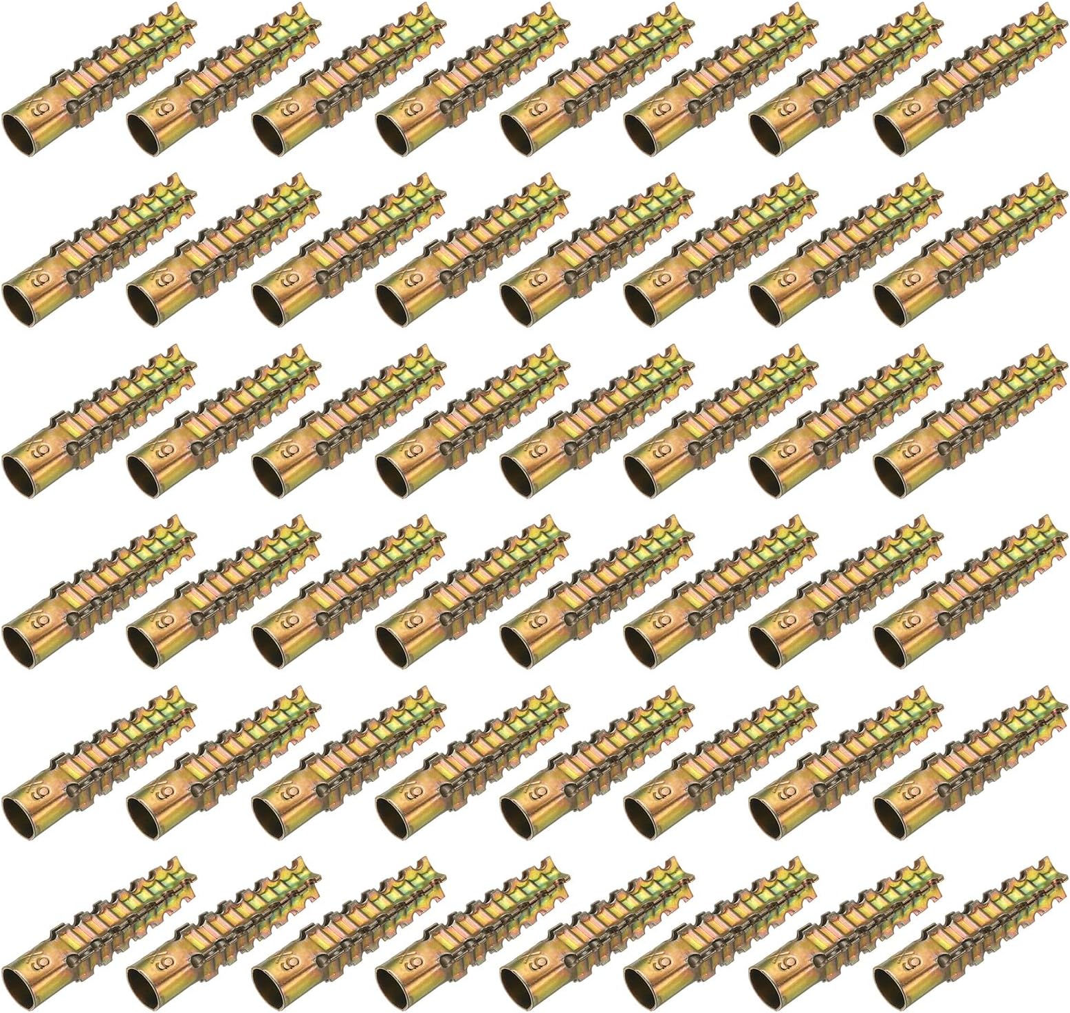 50-Pack M6 x 32 Drywall Anchors, Metal Expansion Bolt for Drywall/Stucco/Hollow/Brick/Concrete Wall, Fixing Stripped Screw Holes[Gold Tone]
