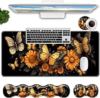 Vista 9 de Juego de alfombrillas de mouse para teclado, alfombrilla grande para mouse + reposamuñecas para teclado, soporte de muñeca + portavasos, alfombrilla