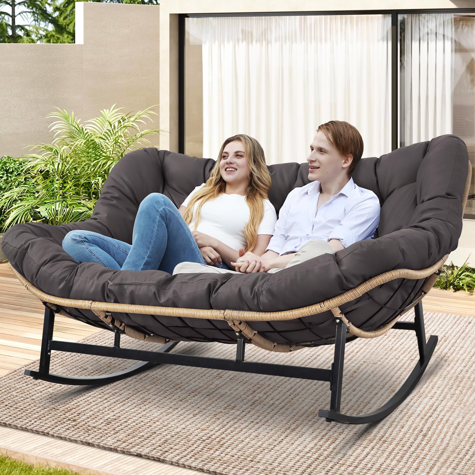 Amazon.com: RADIATA Double Rocking Chair, Indoor Outdoor Loveseat Chair ...