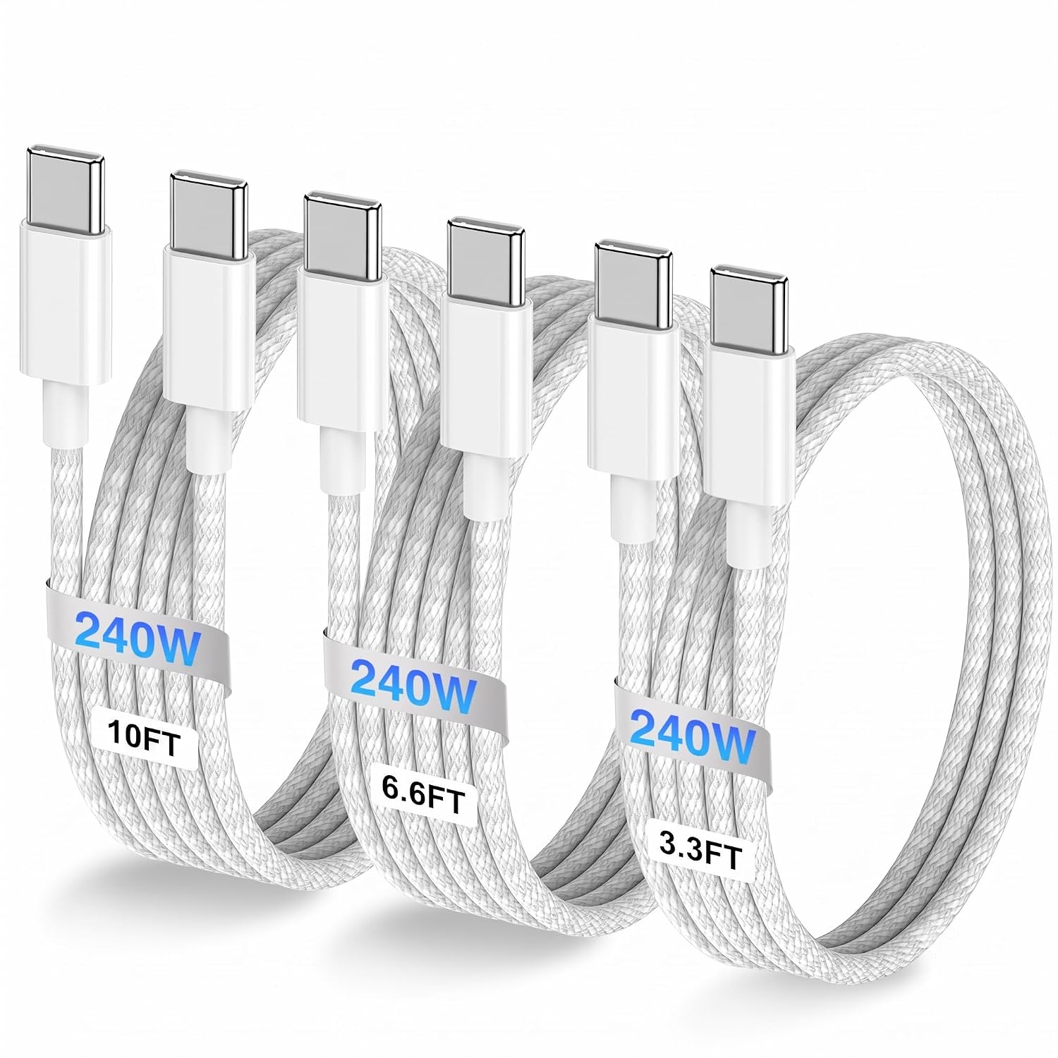 USB C to USB C Cable [3.3FT+6.6FT+10FT], 240W Fast Charging Cable
