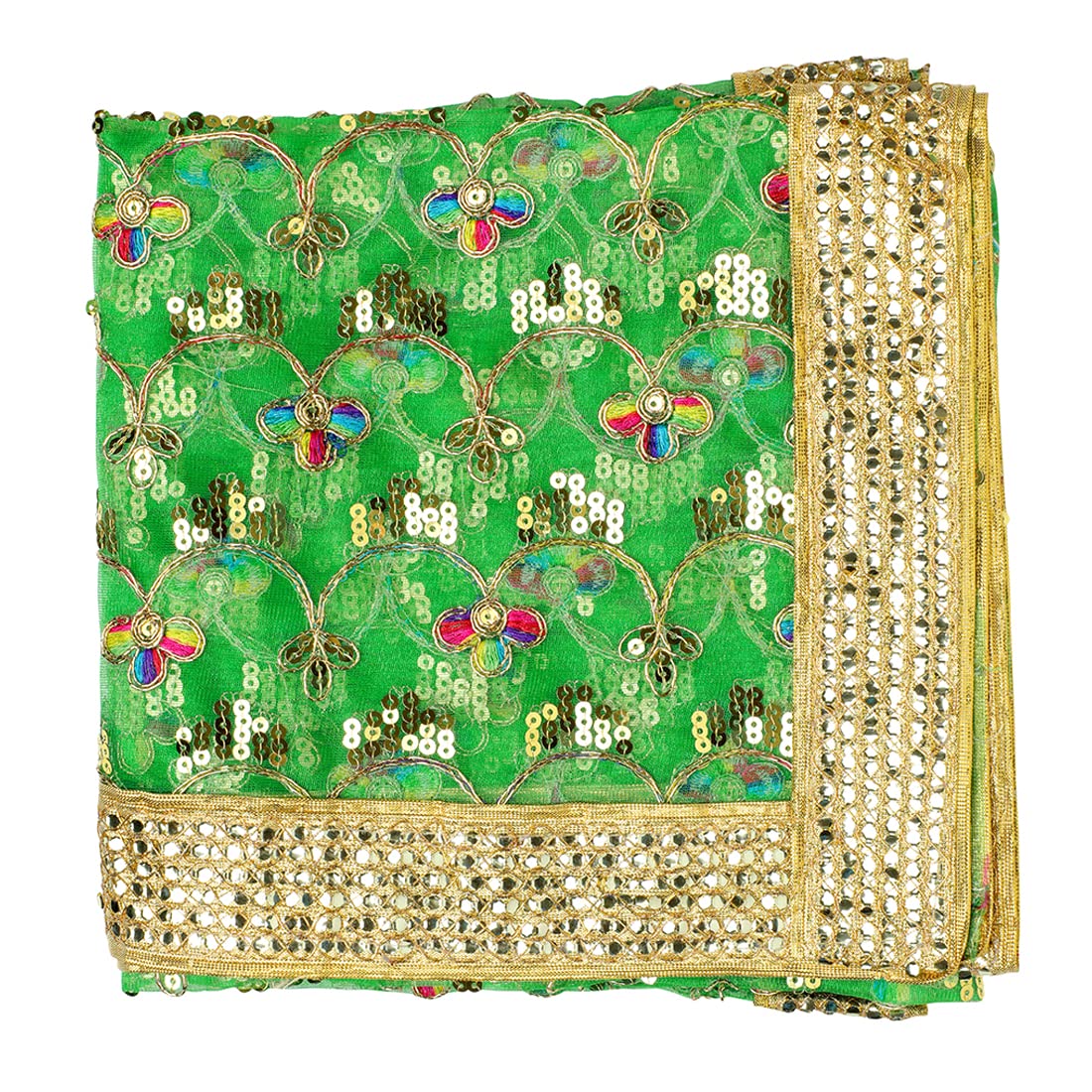 Aditri CreationGreen Decorative Cloth Pooja Asaan Mat Backdrop Large Netted Chunari (Size :- 36 Inches x 36 Inches) Puja Festival Decoration for Statue Chowki Aasan Mat Posters Frame