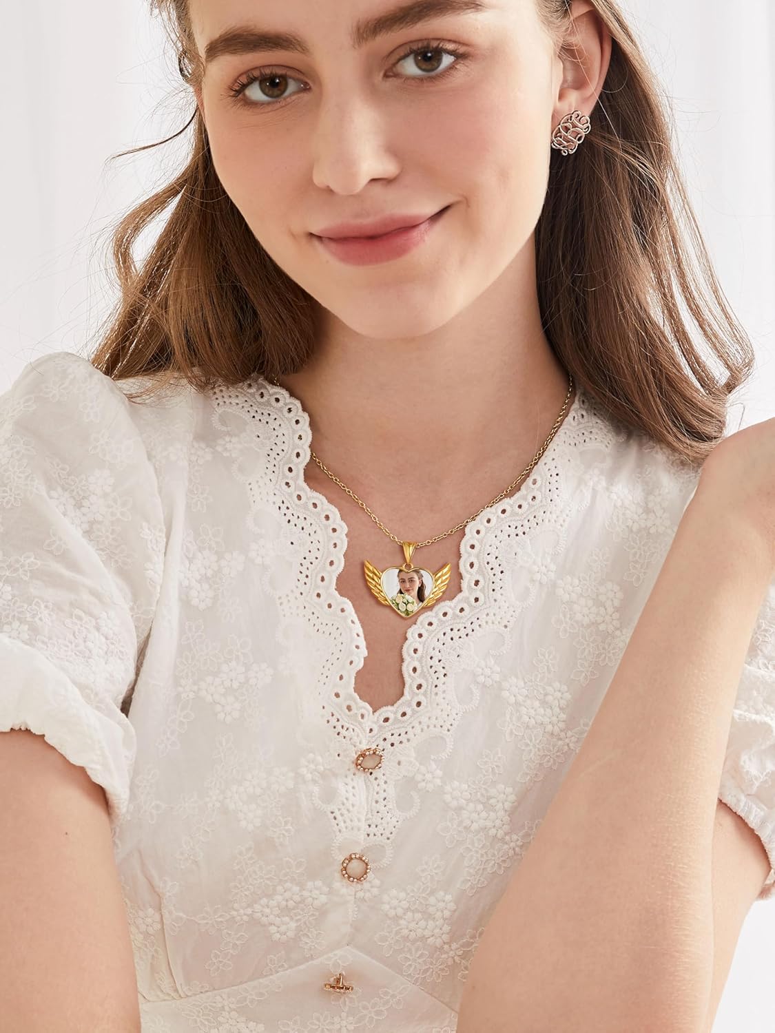 Custom4U Heart Necklace Picture Pendants for Men Wings Necklace Gold Pendant for Women