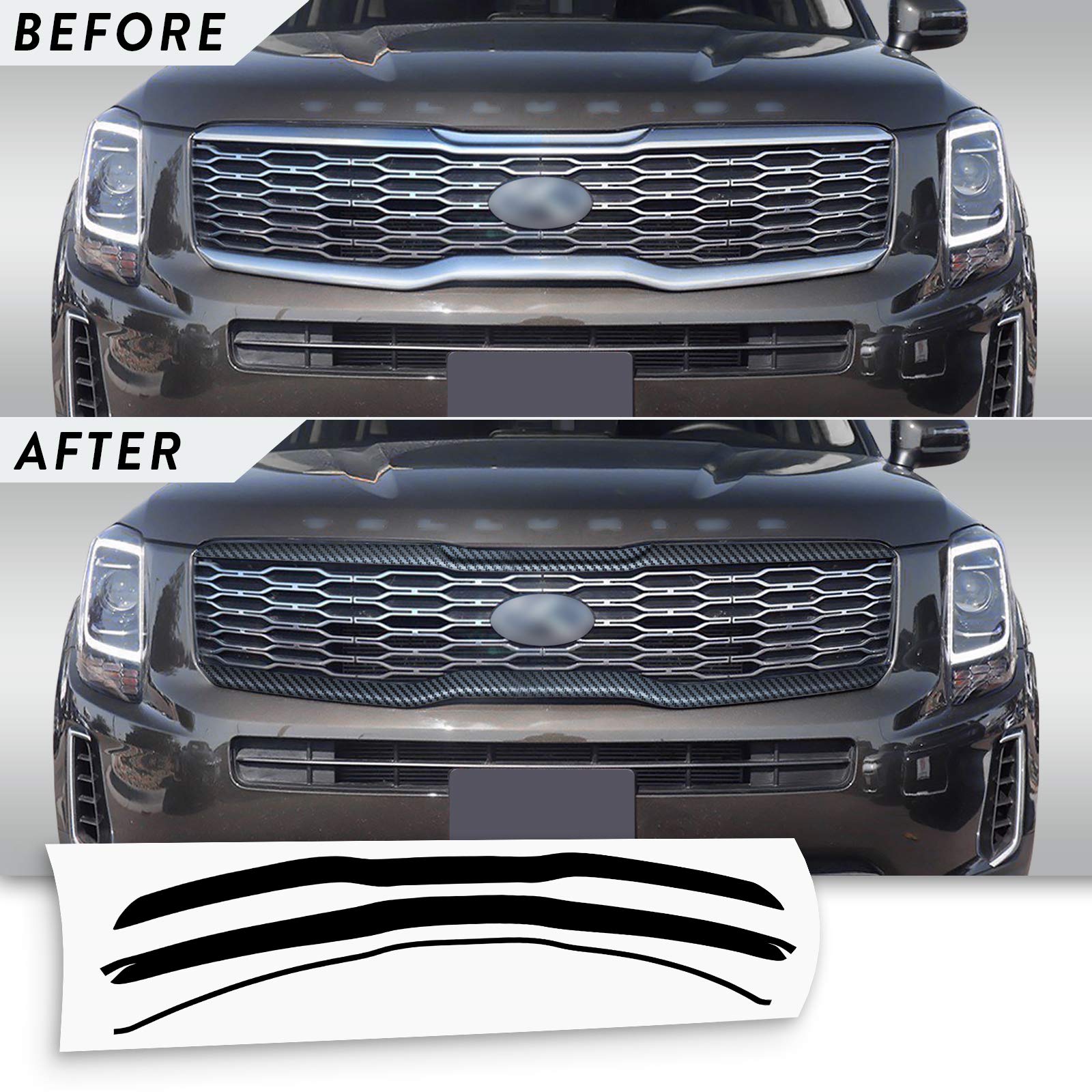 Front Grille Trim Chrome Delete Blackout Precut Vinyl Wrap Overlay Kit Compatible with Kia Telluride 2020 2021 - Metallic Matte Chrome Black