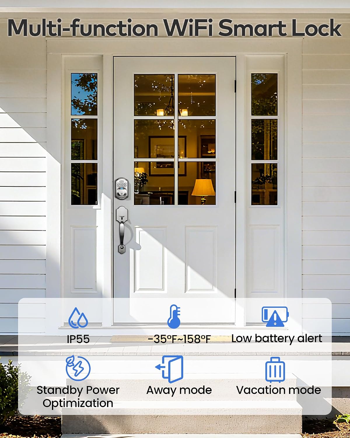 TEEHO TE012W WiFi Smart Lock, Fingerprint Door Lock with Built-in Wi-Fi, Keyless Entry Keypad Smart Deadbolt, App Remote Control, Alexa Compatible, IP55 Waterproof for Front Door – Satin Nickel thumbnail