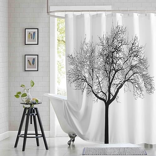 Miniatura 32 de Cortina de Ducha de Tela Floral, Azul Negro Beige Acuarela Planta Cortinas de Ducha para Baño, Cortinas de Baño Decorativas Modernas, 72" An x 72"