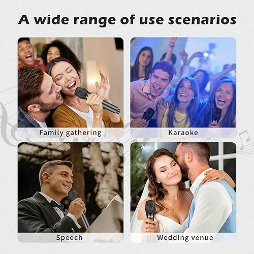 Miniatura 7 de Micrófono inalámbrico, sistema profesional de micrófono dinámico inalámbrico de mano dual con receptor recargable (160 pies), juego de micrófono de