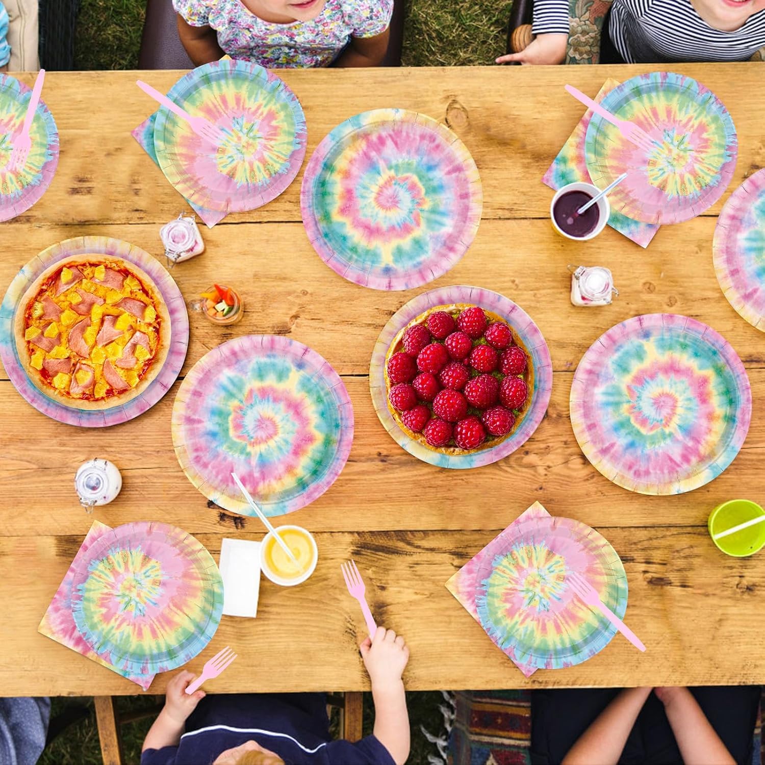 200Pcs Tie Dye Party Decorations Pastel Tie Dye Birthday Paper Plates and Napkins Disposable Colorful Rainbow Tableware Set for Kids Girls Birthday Baby Shower Party Supplies, Serves 50