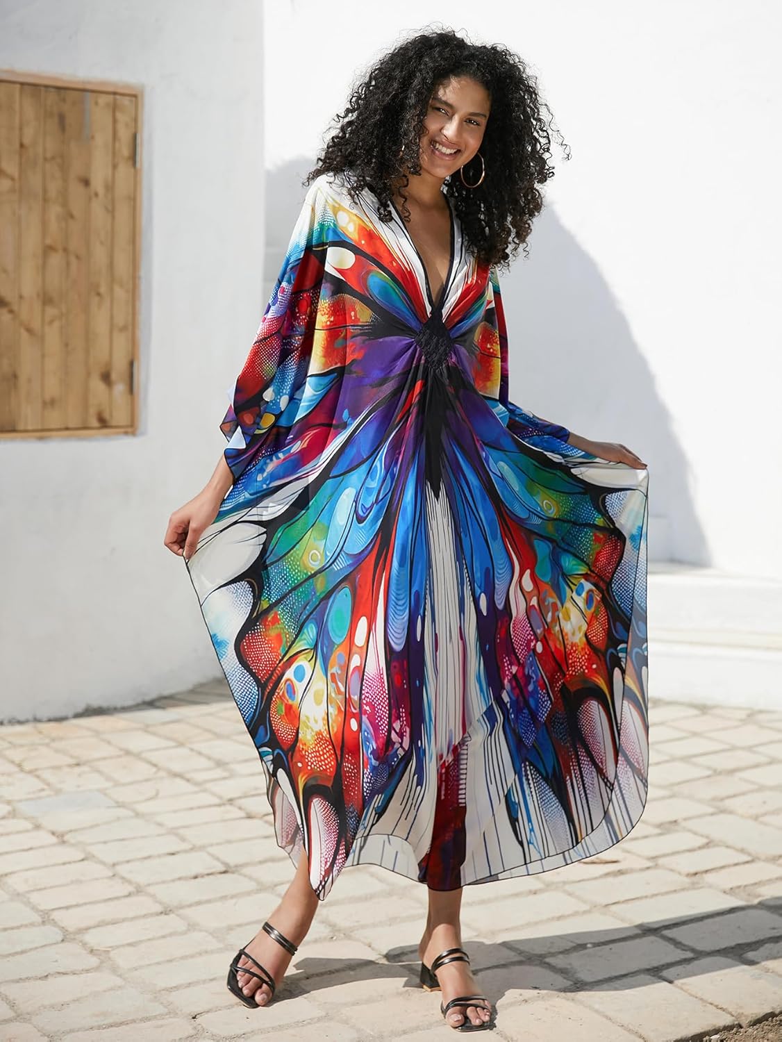 Batwing Sleeve Kaftan Dress for Women Plus Size - Flowy Lightweight Long Maxi Beach Cover Up,Summer Loungewear - Image 5