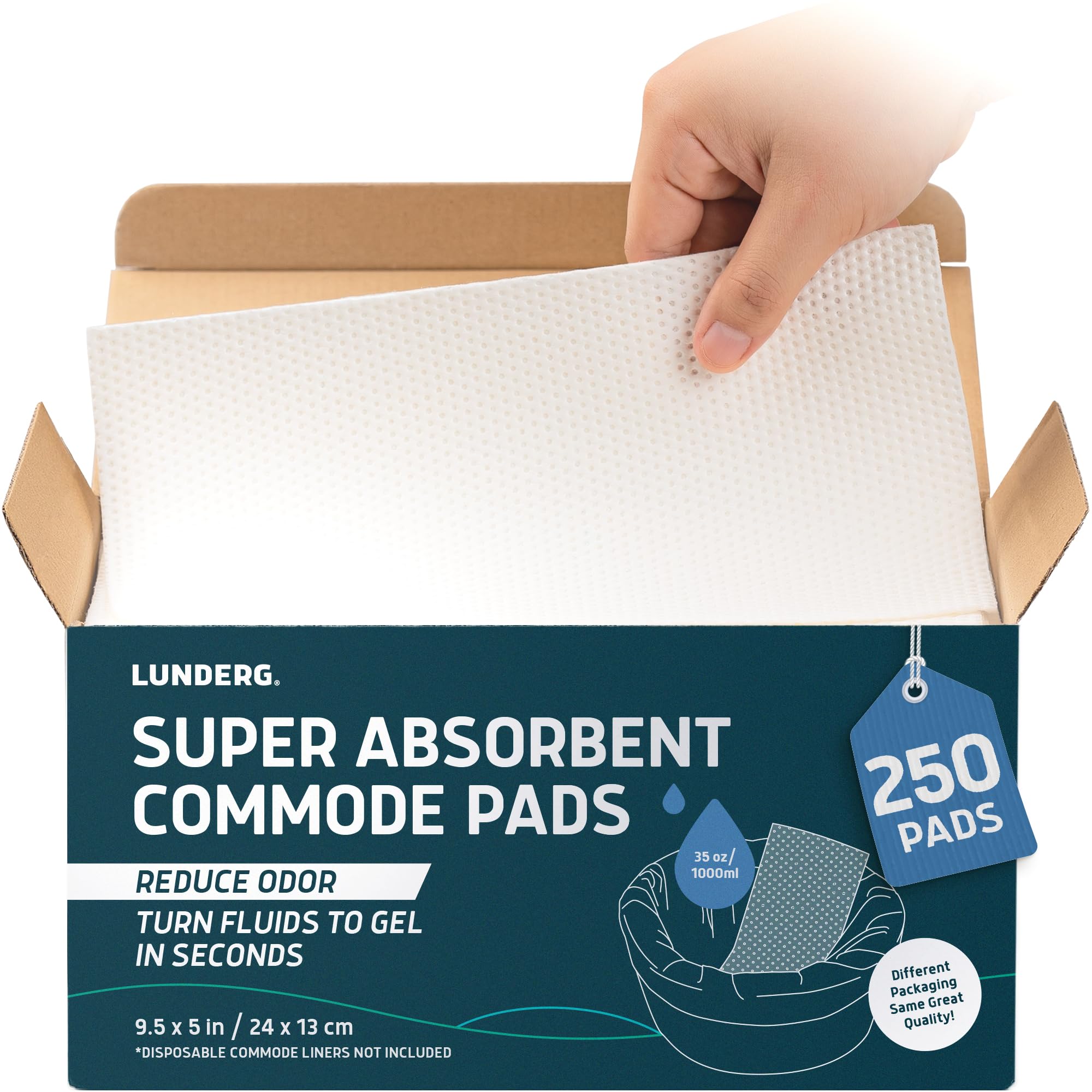 Lunderg Super Absorbent Commode Pads - Medical Grade Value Pack 250 Count - for Disposable Bedside Commode Liners, Adult Chairs, Portable Buckets & Camping Toilet Bags - Unscented