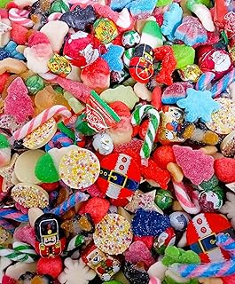 Large Festive Treats Pouch of Christmas Jelly Sweets, Chocolate Pick N Mix and Mini Candy Canes - Christmas Sweets Pick & Mix full of Retro Xmas Pick N Mix Jelly Candy, Chocolate Sweets & Candy Canes