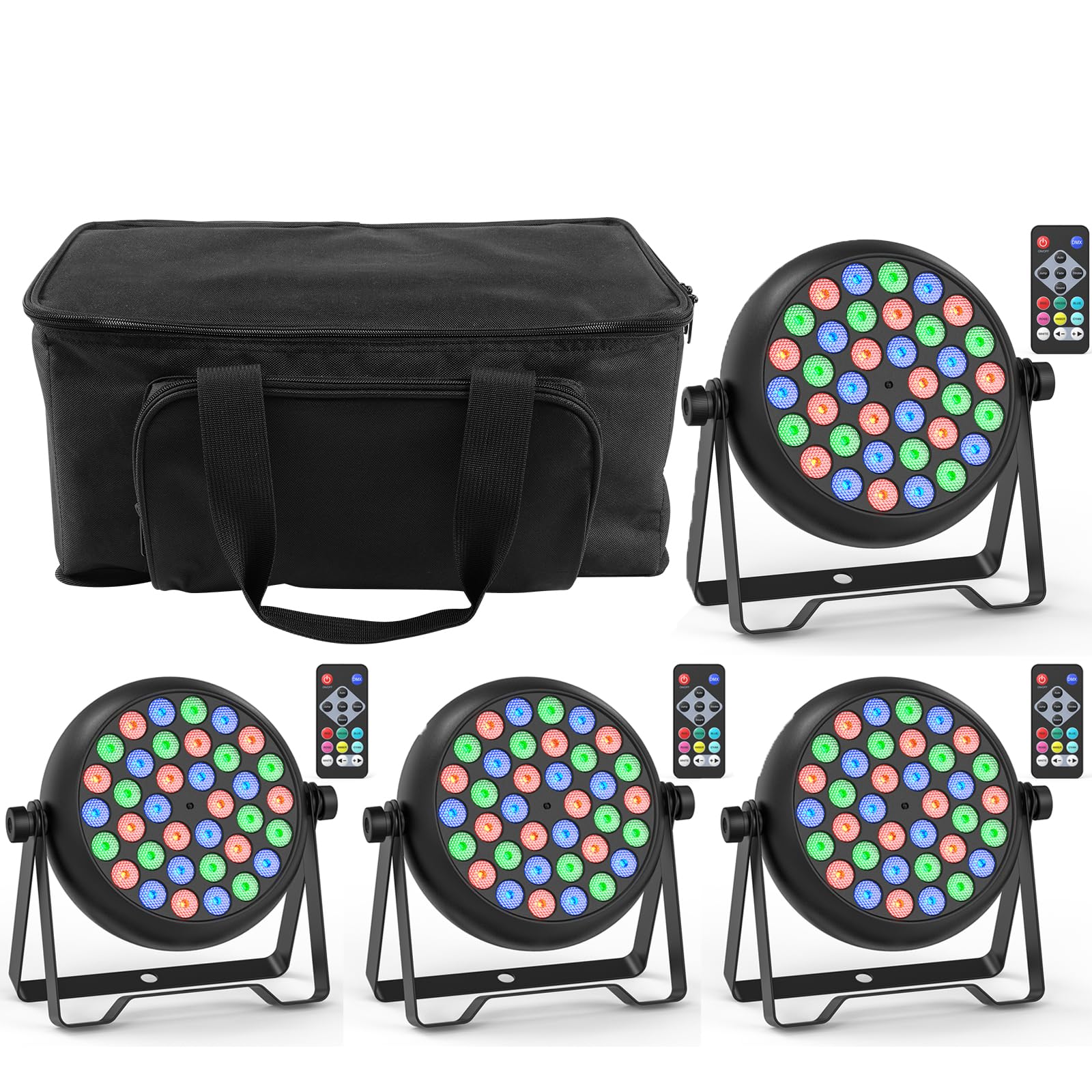 4PCS RGB 36 LED Par mit Tasche, 36W Bühnenlicht Scheinwerfer mit 4 Steuerungsmodi und Fernbedienung, LED Party Licht für DJ Disco Bar Konzerte Halloween Weihnachten