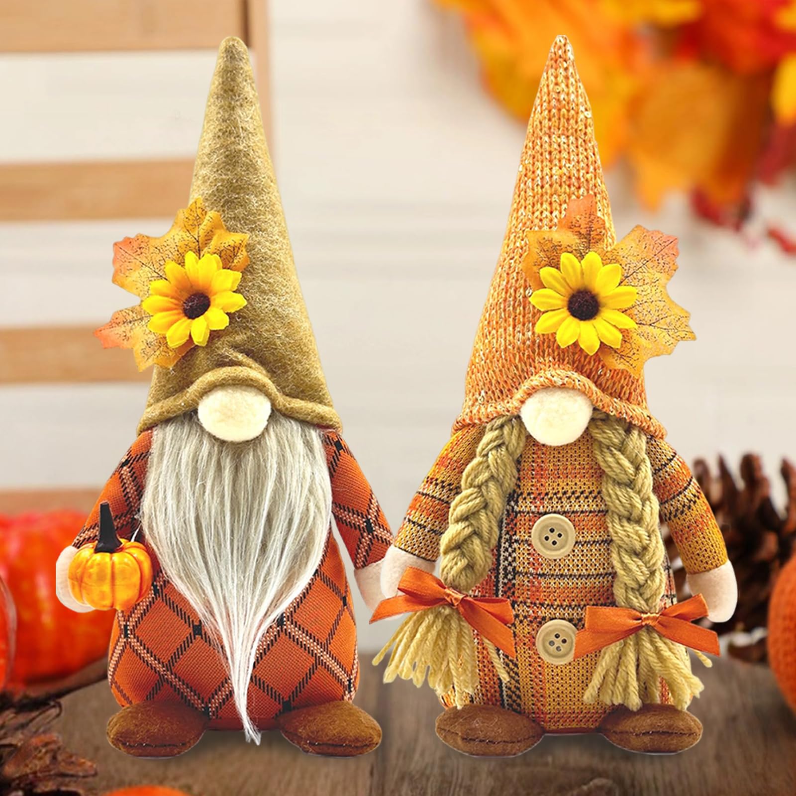 Herbstdeko Wichtel, 2 Stück Herbst Dekoration Wichtel Figuren, Herbst Deko Wichtel Puppen mit Sonnenblume, Herbstdeko Innen Wichtel Figuren Handgefertigt für Thanksgiving und Herbst Dekoration (B)