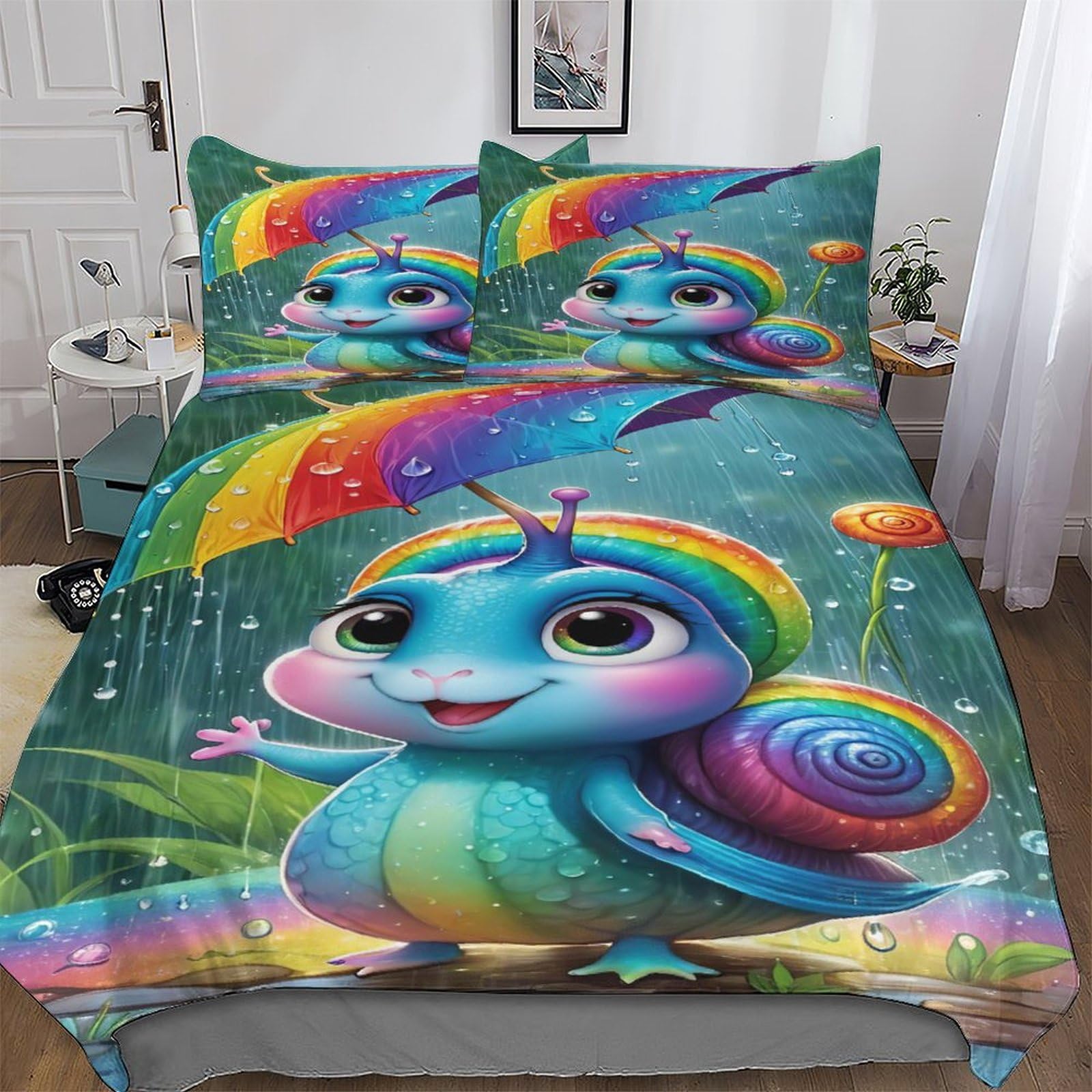 Housse de couette escargot 3 pièces en microfibre douce et finitions zip