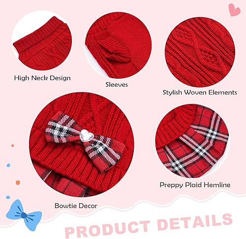 Miniatura 6 de YUDODO Vestido suéter para perros pequeños, suéter de cuello alto para perro, cálido, ropa de punto suave para cachorros, lindos vestidos para