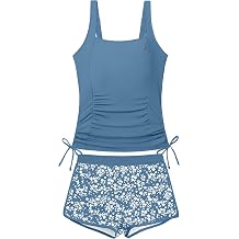 NAPU Girls Swimsuit Two Piece Tankini Swimsuits with Boyshort Ruched Bathing Suit Color Block Teen Girls Swimwear Size 9-16Y