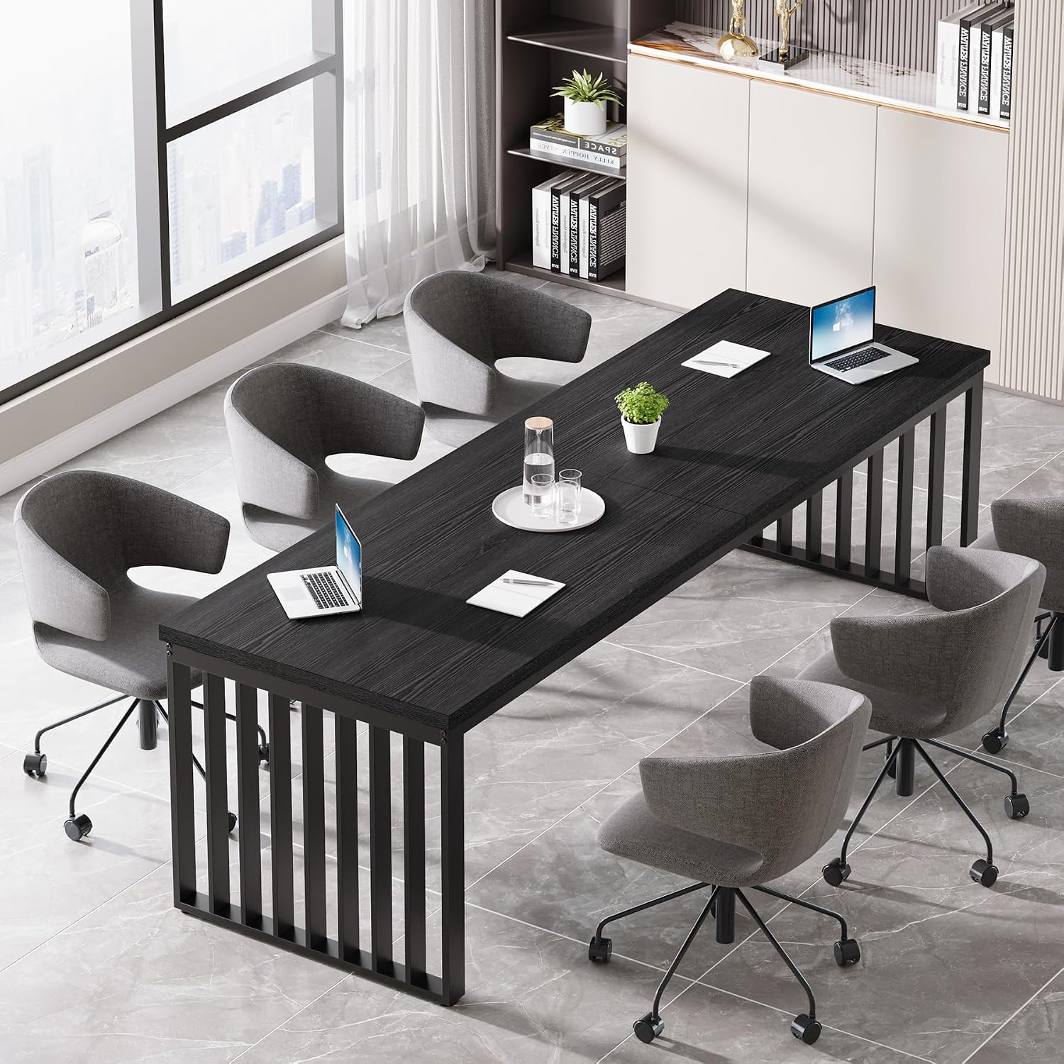 Tribesigns 2PCS 6.56 ft Conference Table, Large Rectangle Meeting Seminar Table, Industrial Long Business Table for 6-8 People (Without Chair) (2, Black)