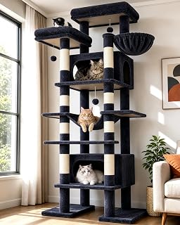 Globlazer F83B Arbre à Chat XXL Grand 213 cm Stable Arbre a Chat Intérieur | Extra Grand, Luxe Stable Plusieurs Niveaux, robuste, Plus 2 Mètres, 2 Grande Niches Plateformes pour 3-5 Plusieur Grand Chats