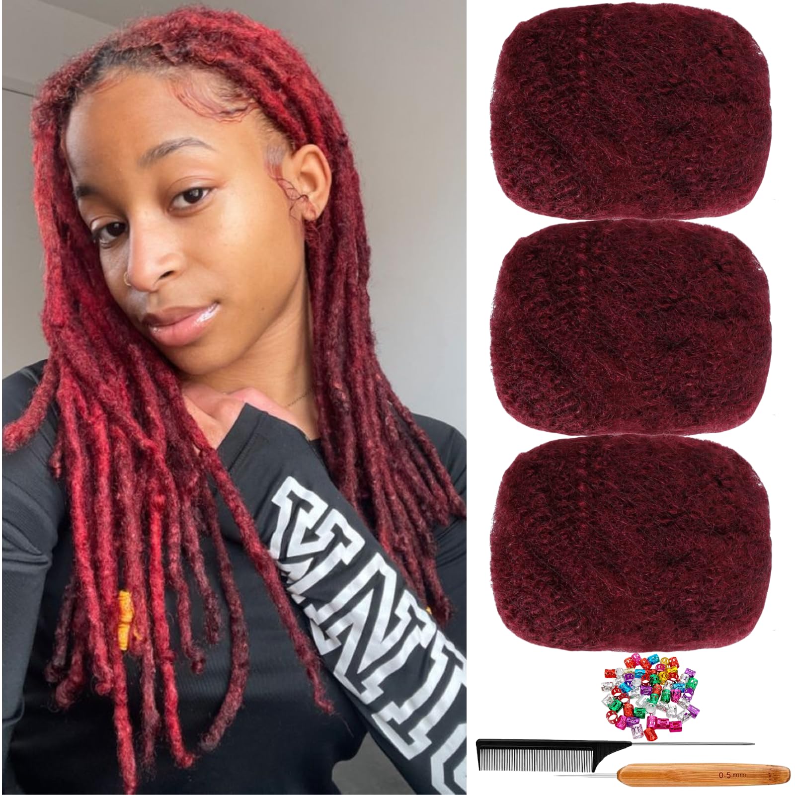 Afro Kinkys Bulk Human Hair for Dreadlock Extensions,Repair Locs, Twists and Braids, 3 Packs 90 Gram Each Package 100% Human Hair Afro Kinky Bulk Can