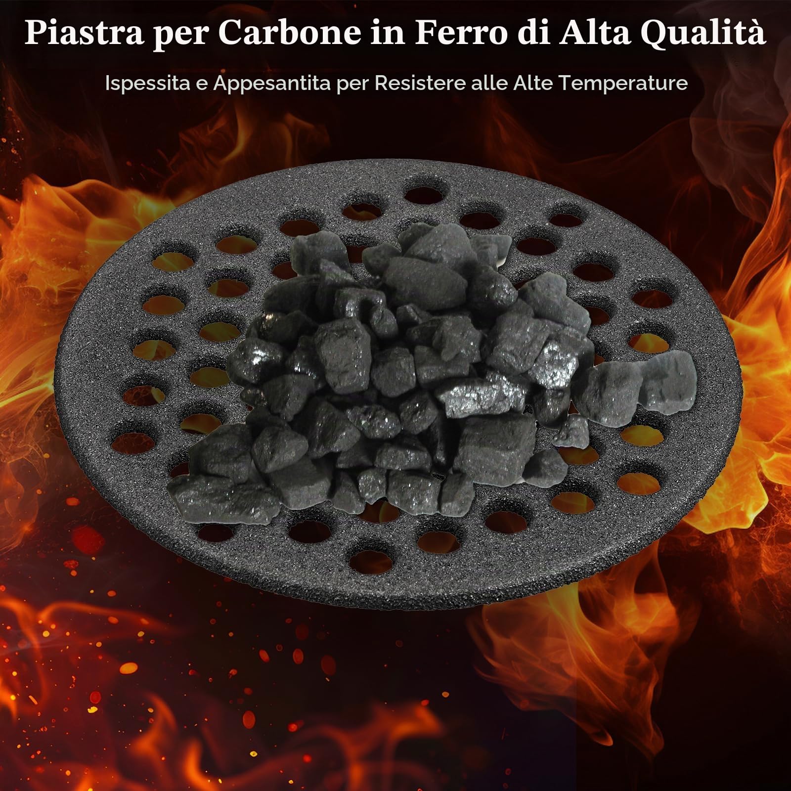 SUMTree Griglia Rotonda in Ghisa per Barbecue, Forno, Camino, Griglie con Foro Tondo, Nero, Robusta, Griglia per Cenere, Griglia per Carbone per Barbecue, Griglia per Fuoco, Diametro 19 cm, Facile da
