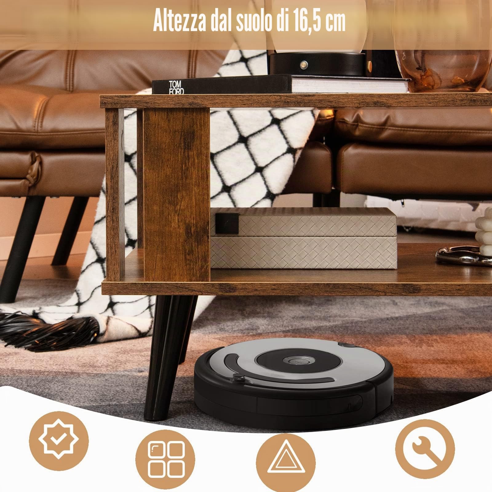 LIFEZEAL Tavolino da Salotto, Basso a 2 Ripiani, Tavolino da Caffè, da Divano, Scomparto Aperto, in Legno, Montaggio Semplice, Moderno, per Soggiorno, Max 70 kg, 70x50x41 cm, Marrone