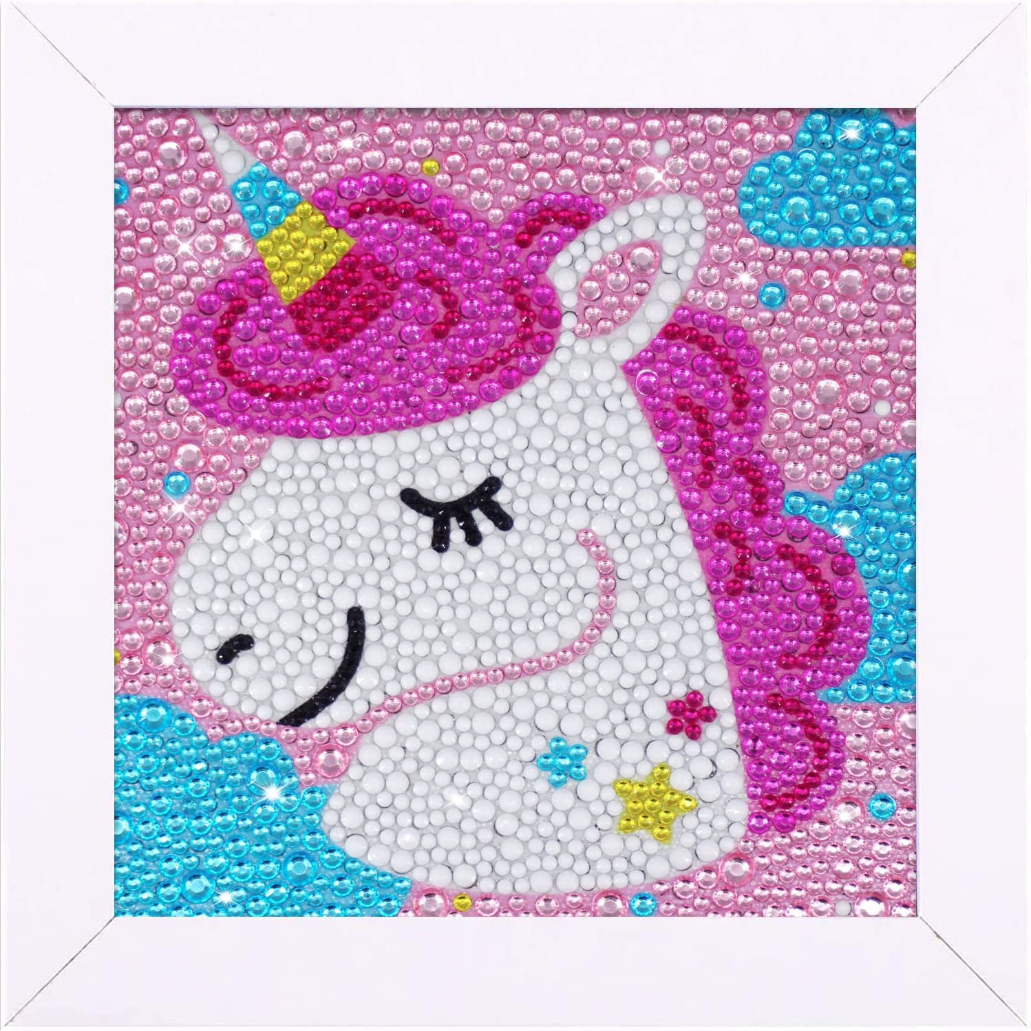 5D Diamond Painting Kits for Kids 7.1‘’ X 7.1‘’ Wooden Frame Diamond Arts and Crafts for Kids Mosaic Gem Stickers by Number Kits DIY Painting Arts Crafts Supply Set Embroidery Gift (P-Unicorn)