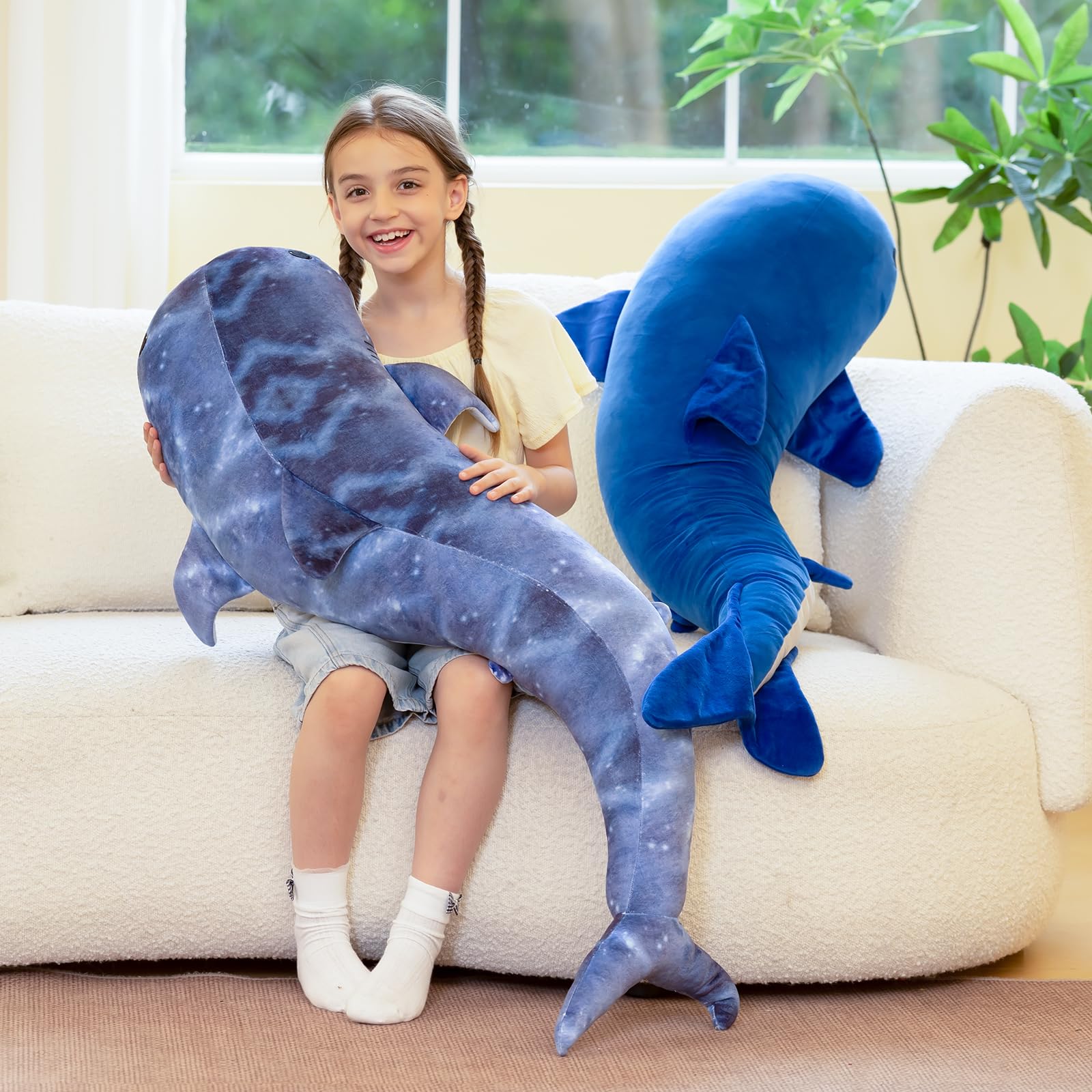 KERTA 4ft Giant Whale Stuffed Animal, S-Shape Long Stuffed Whale Plush Body Pillow for Boys Girls Sleeping, 47inches Ocean Theme Whale Toy Gift for Christmas Birthday Decoration 5