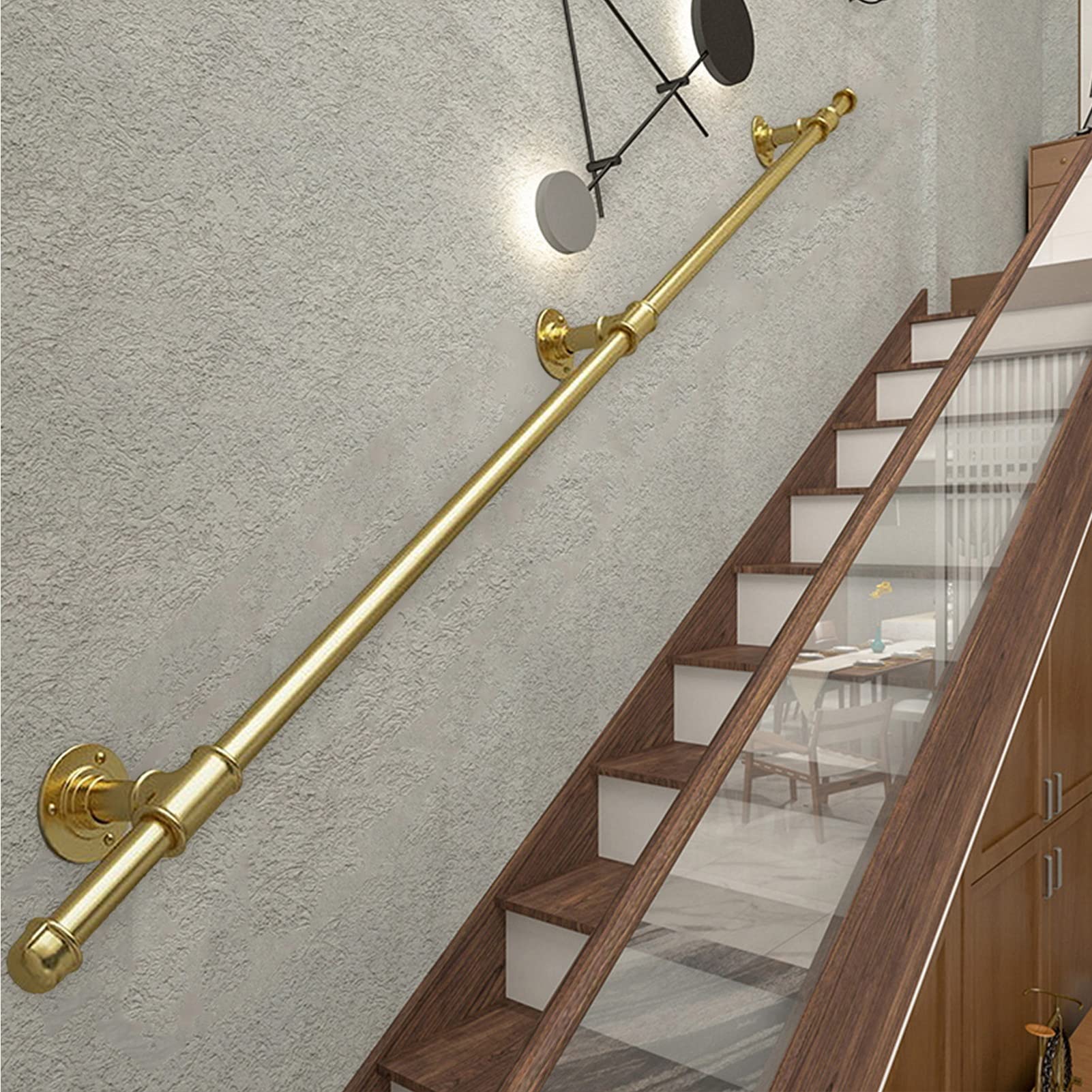 Poręcze balustrady schodowe, poręcz, schody, wewnątrz, na zewnątrz, poręcz schodowa, poręcz ręczna dla osób starszych, złota metalowa poręcz zewnętrzna z kutego żelaza (rozmiar: 270 cm)