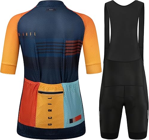 Miniatura 2 de GCRFL Conjunto de camisetas de ciclismo para mujer, altamente transpirables, pantalones cortos con bolsillos y acolchado 4D