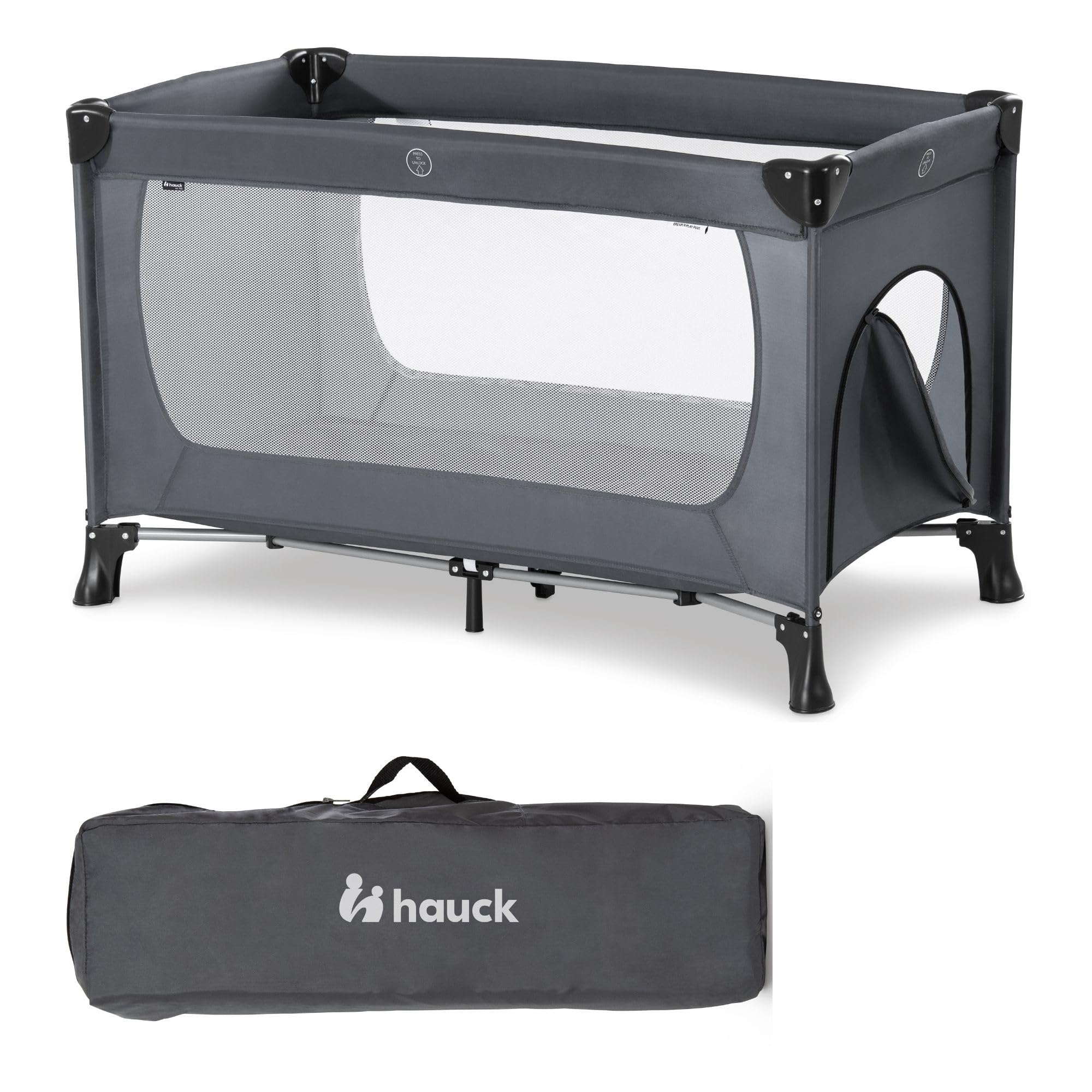 hauck Travel Cot, Small Zip Access, Carry Bag, Dream N Play PLUS Grey — image 1