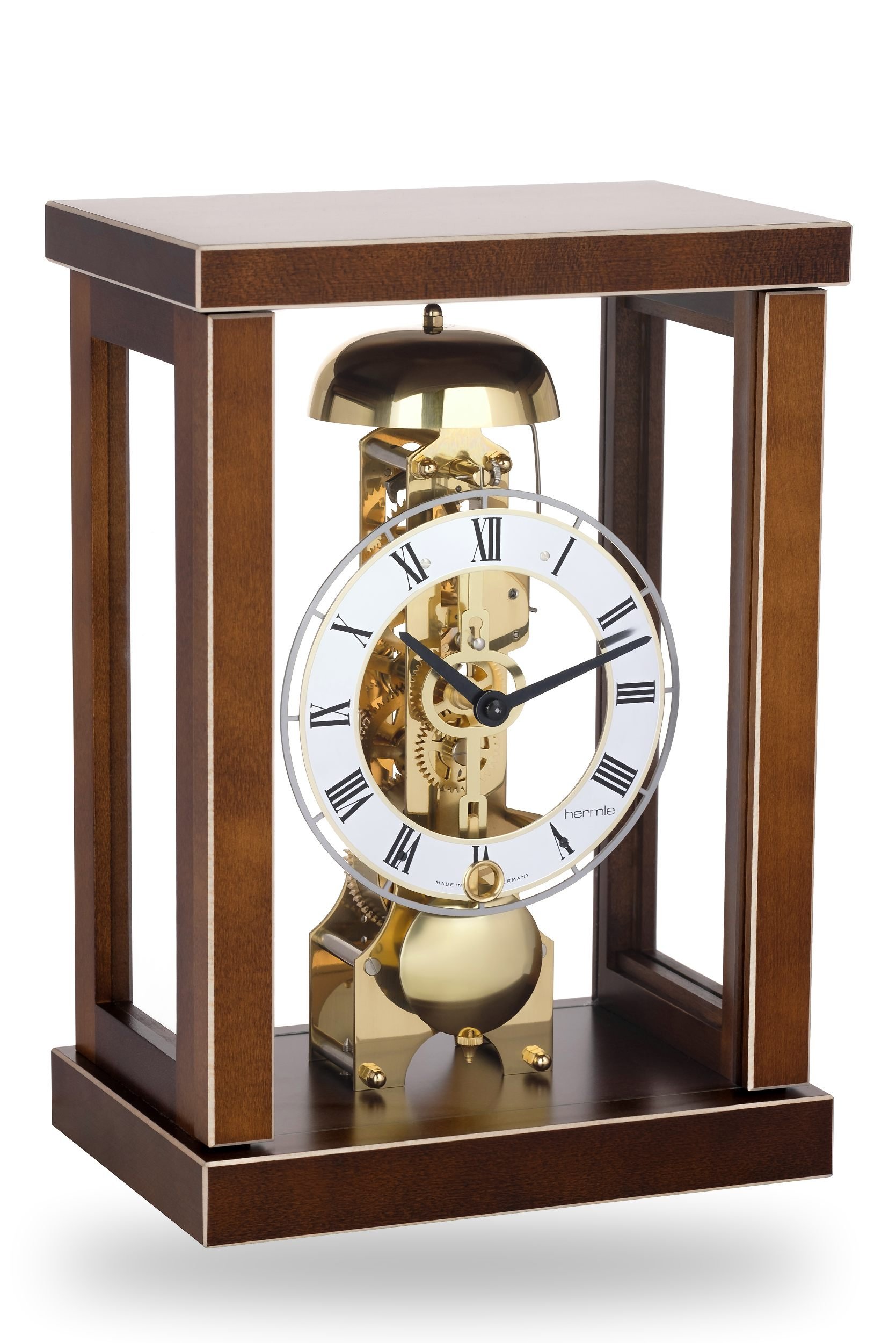 Hermle Walnut Mechanical Table Clock With Hour Strike In Mahogany 23056-030791
