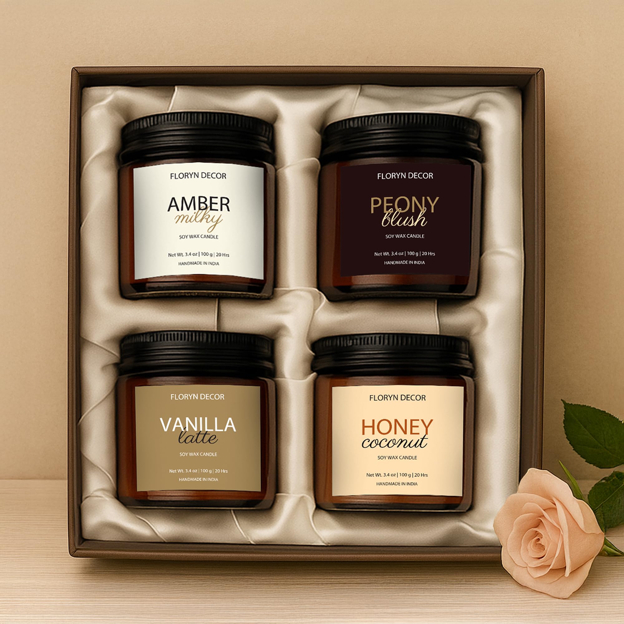 Floryn Decor Scented Soy Wax Candles Gift Set with Gift Box | 4 Premium Aromatherapy Candles with Natural Essential Oils | Long-Lasting 45-50 Hours Burn | Perfect for Gifting-image-37