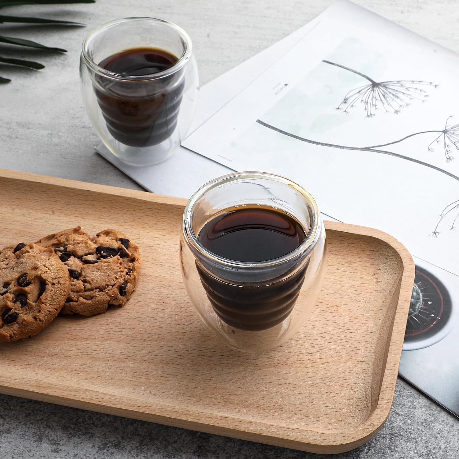 Espresso Cups Set of 2, Espresso Shot Glass 2.4OZ, Double Walled Glass Demitasse Cups Coffee Mugs for Coffee Shop Bar