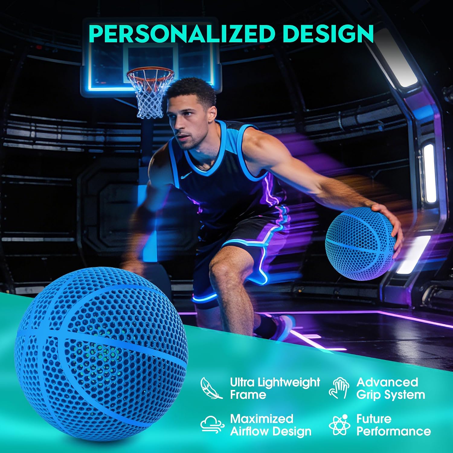 3D Printed Basketball Official Size 7 – Airless & No Pump, Ultra-Quiet High Bounce Ball for Indoor Gym & Outdoor Court,The Gift for Friends
