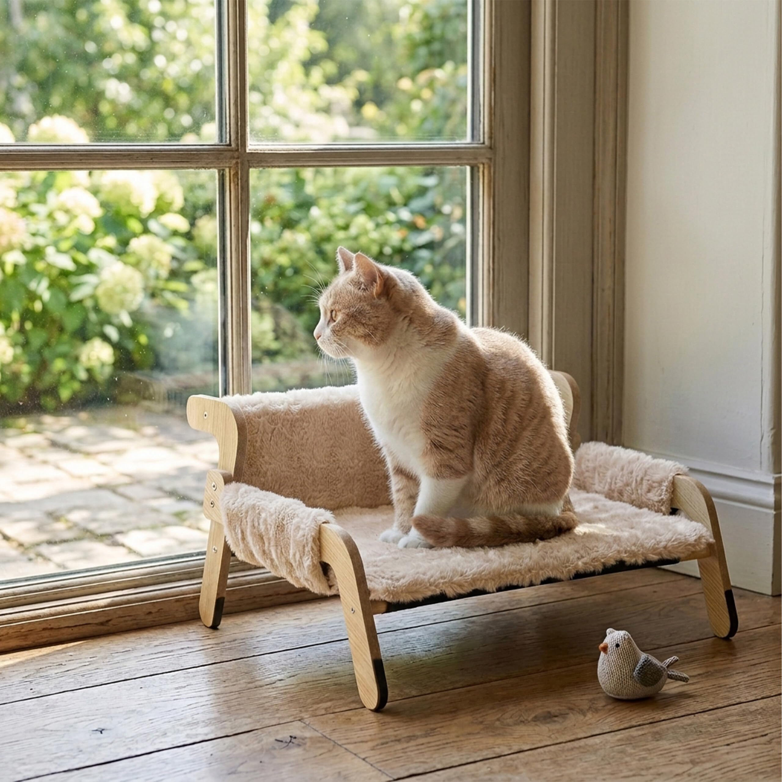 Relaxdays Cama para Gatos Acolchada, Estructura de Pino